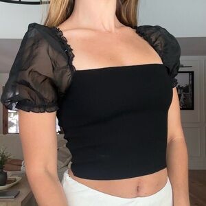 Elegant Black Puff Sleeve Top